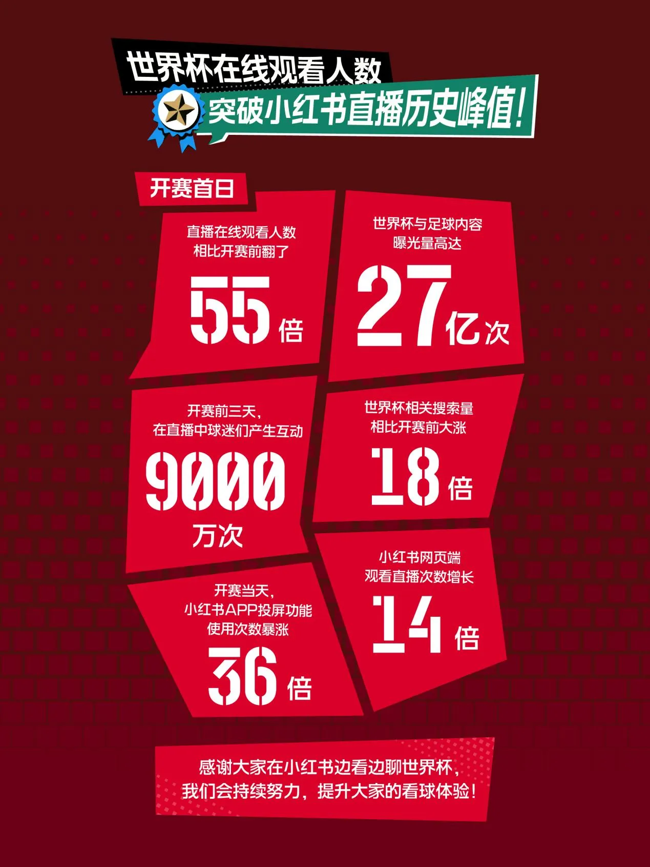 小红书公布世界杯开赛数据平台直播在线人数创历史峰值